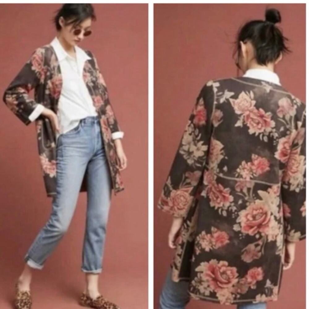 NWT Anthropologie Floral Faux Suede super soft Jacket Boho Festival Layer Size L - Picture 11 of 11